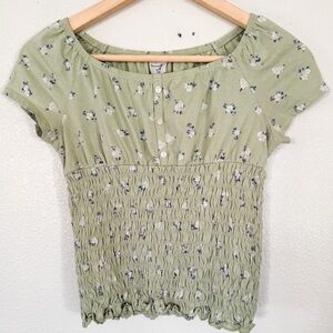 Abercrombie Tween Kids Green Floral Smocked Peasant Top Girl Size 13/14